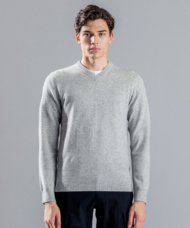 JOSEPH HOMME ピュアカシミヤ　Vネックニット ライトグレー系