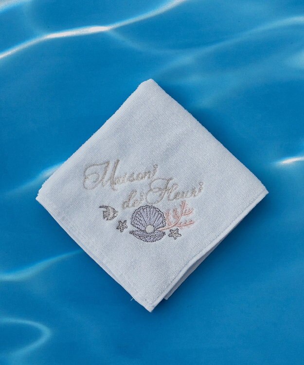 Maison de FLEUR シェル刺繍タオルハンカチ Light Blue