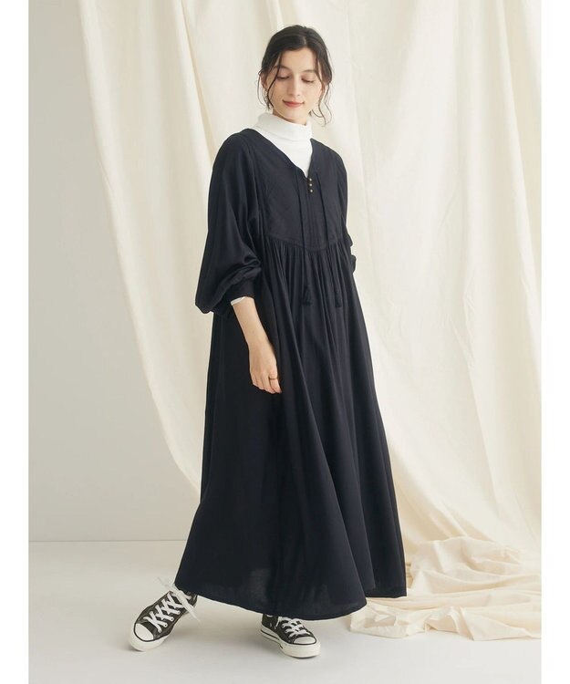 CRAFT STANDARD BOUTIQUE レーヨンキルト切り替えワンピース Black