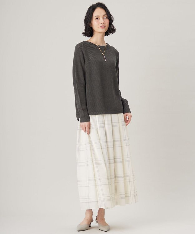 自由区 S 【SHIHOさん着用・洗える】エアリーウィンドウペンチェックプリント スカート エクリュ×グレー