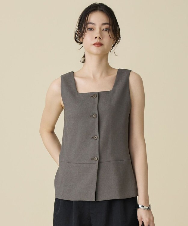 自由区 【セットアップ対応】リネンライクシンセティックノースリーブ ブラウス カーキ