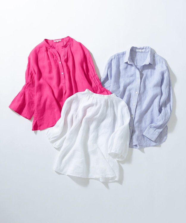 23区 LIBECO ベーシック シャツ ラベンダーストライプ