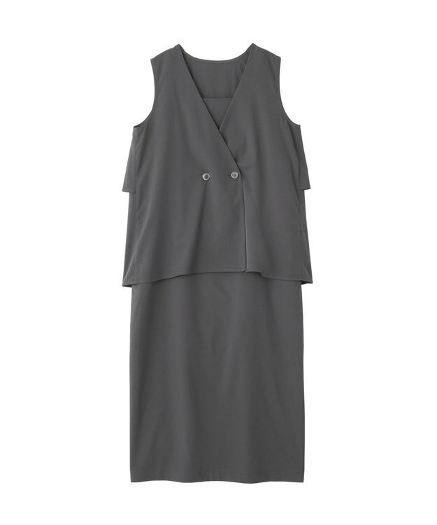 AMERICAN HOLIC 【2点セット・マルチ機能】フリルジレ＋Iラインワンピース Charcoal Gray