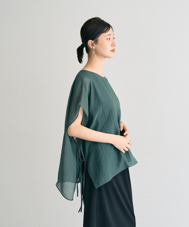 YECCA VECCA サイドリボンシアーレイヤードプルオーバー Dark Green