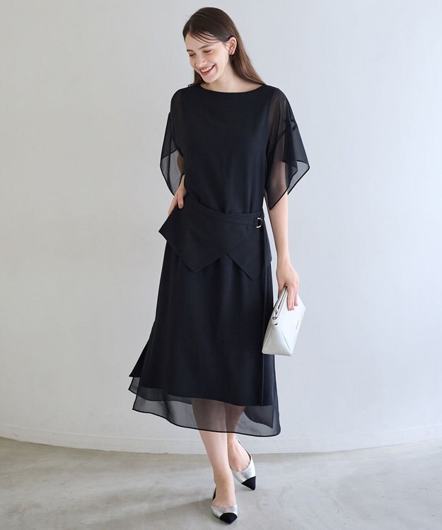 23区 S 【APPLAUDIR】シフォンジョーゼット コンビドレス ブラック系