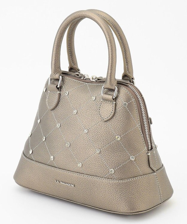 LA BAGAGERIE ラインストーンリベット　カウレザー2wayハンドバッグ ガンメタリック