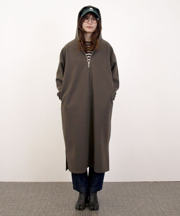 J.PRESS YORK STREET 【WOMEN】ウールライクジャージー フーデットロング ワンピース ブラウン系