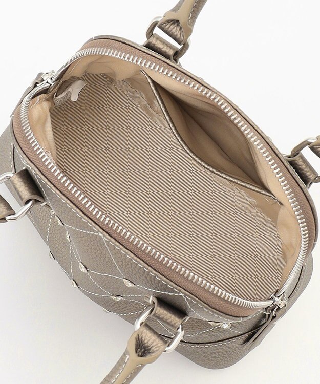 LA BAGAGERIE ラインストーンリベット　カウレザー2wayハンドバッグ ガンメタリック