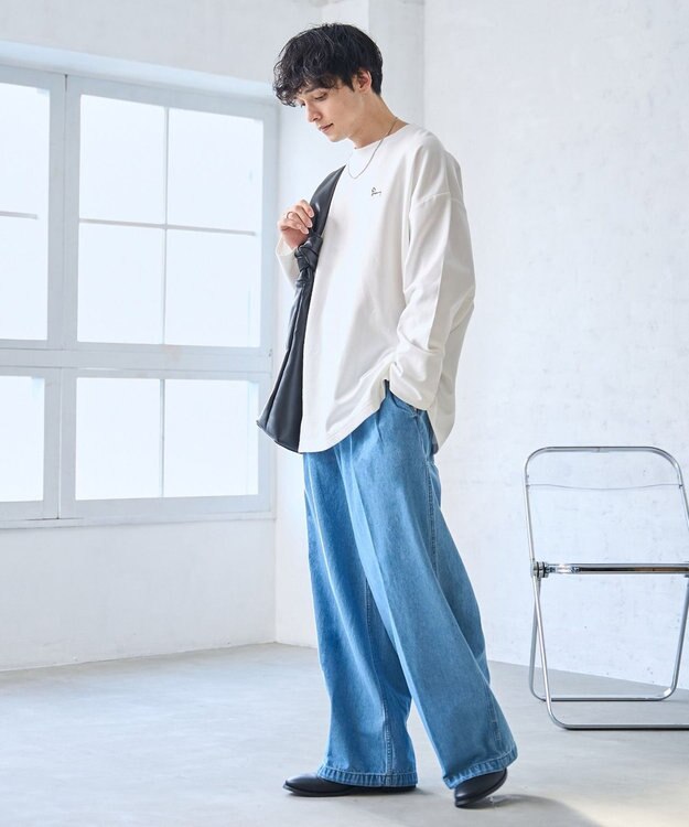 WEGO 【ウエストゴム】スーパーバギーデニムスラックス デニム淡色