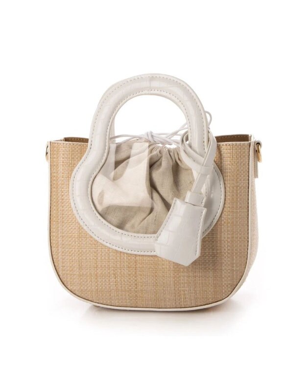 UNBILLION cachecache ポリプロピレンヒート×ビニール丸型2wayトートバッグ ホワイト