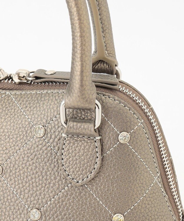 LA BAGAGERIE ラインストーンリベット　カウレザー2wayハンドバッグ ガンメタリック