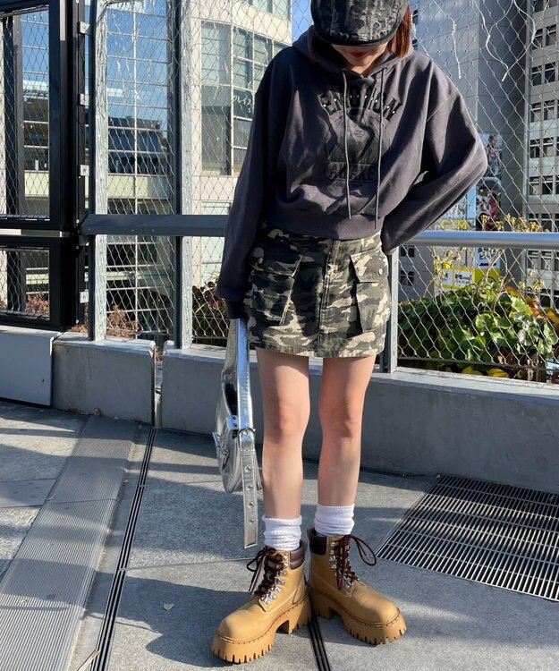 WEGO ガールプリントプルパーカー ダークグレー