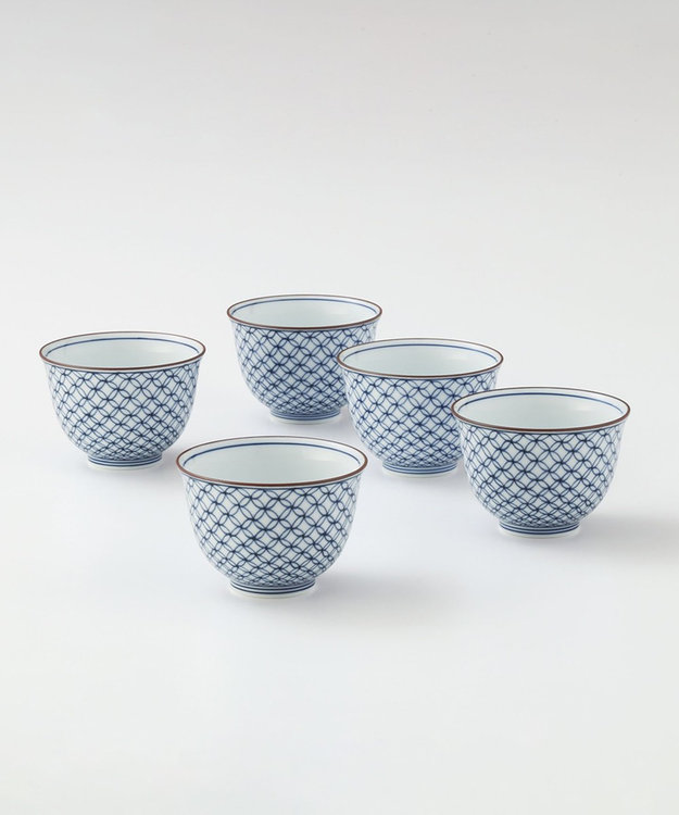 たち吉 【たち吉】染付七宝文 お茶呑茶碗（桐箱入）〈5個〉 波佐見焼 ホワイト×ブルー