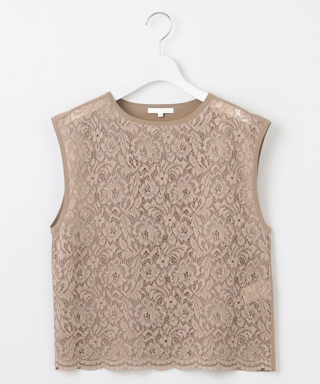 自由区 【洗える】クレープストレッチレースコンビ ニット シナモン