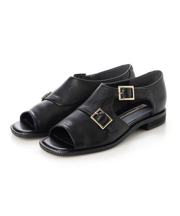 ing <ing>ダブルモンクサイドオープンシューズ ブラック