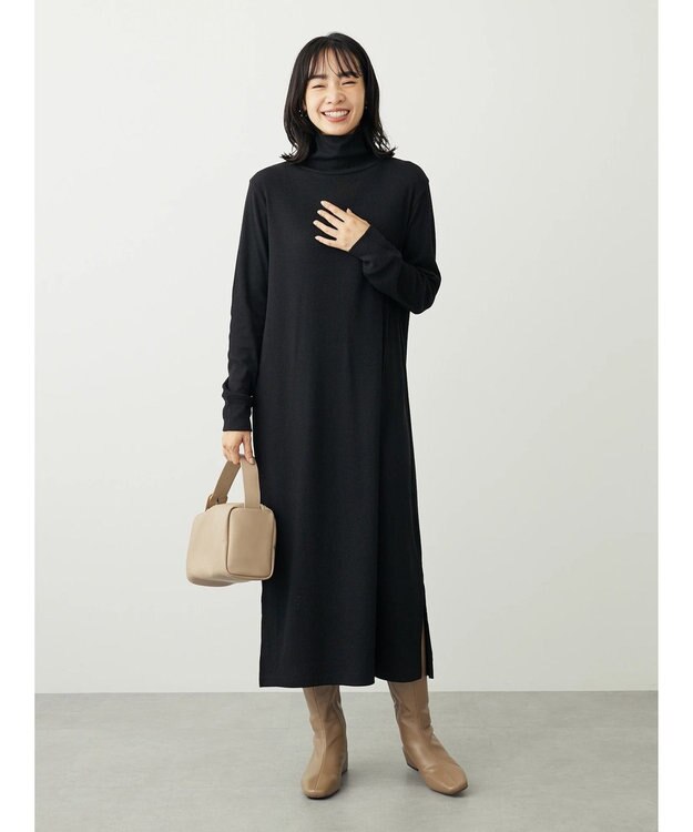 Green Parks リブカットＩラインワンピース Black