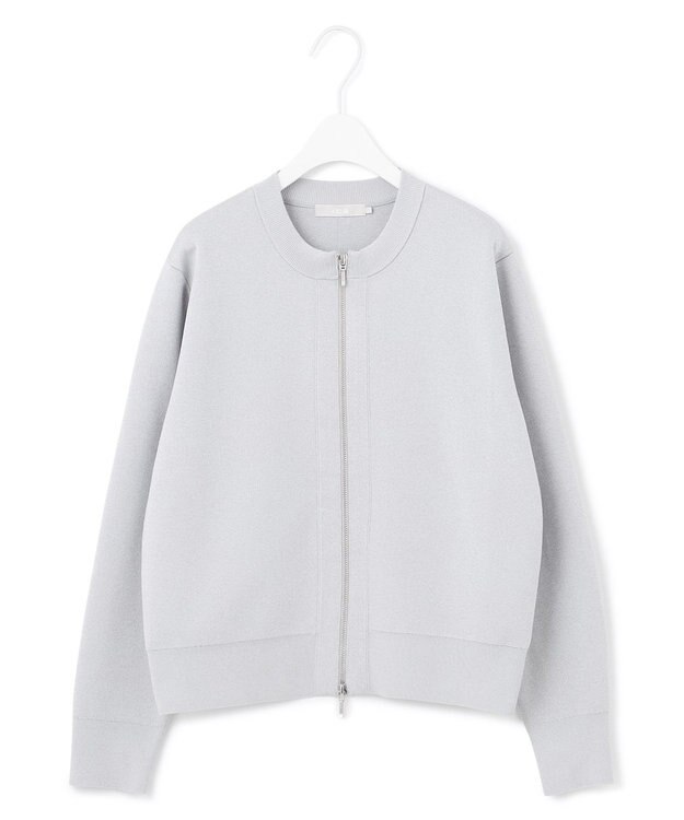 ICB L 【洗える】コットンポリエステルスムース ニットブルゾン シルバー系