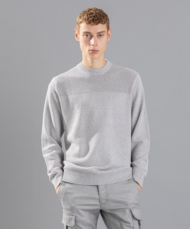 JOSEPH HOMME 【LEON 掲載】シルクバルキーハニカム　クルーネックニット ライトグレー系
