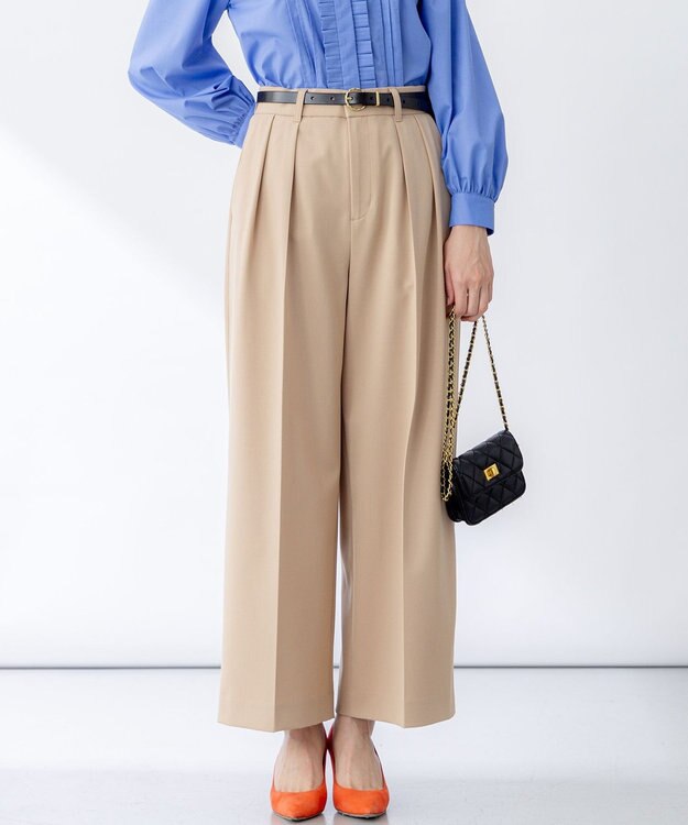 組曲 ドライタッチツイル ワイドパンツ ベージュ系