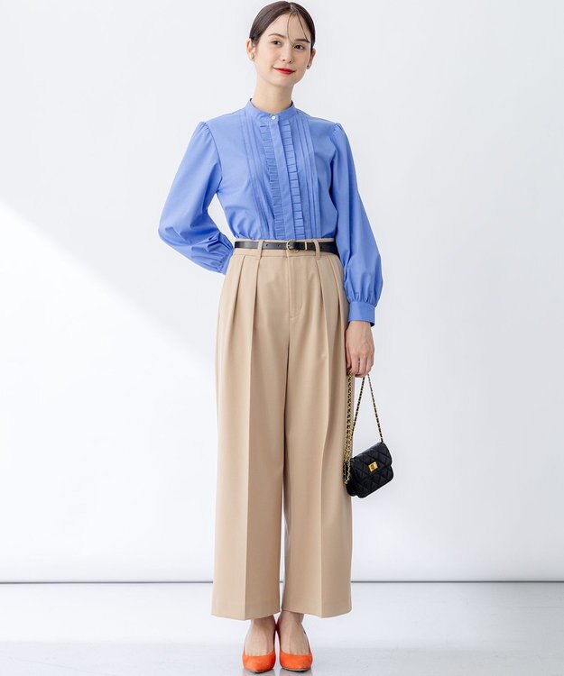 組曲 ドライタッチツイル ワイドパンツ ベージュ系