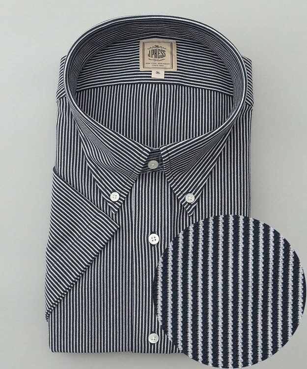 J.PRESS MEN 【KING SIZE】【夏に嬉しい高機能】カノコインレイマイクロストライプパッチポケット シャツ/B.D. ネイビー系1