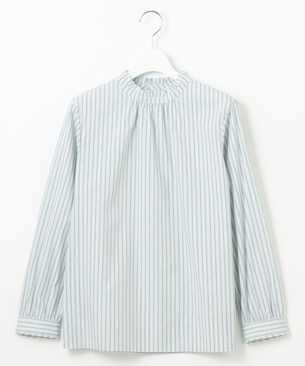 J.PRESS LADIES 【洗える】BEZ VEGA ストライプ フリルネック ブラウス スカイブルー系1