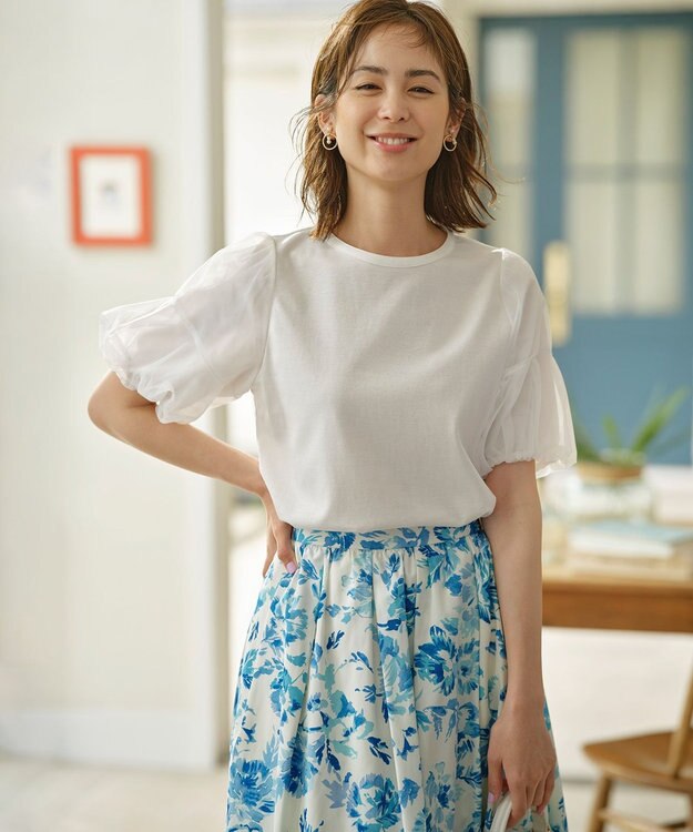 組曲 【人気につき新色追加！】チュールスリーブ カットソー アイボリー系