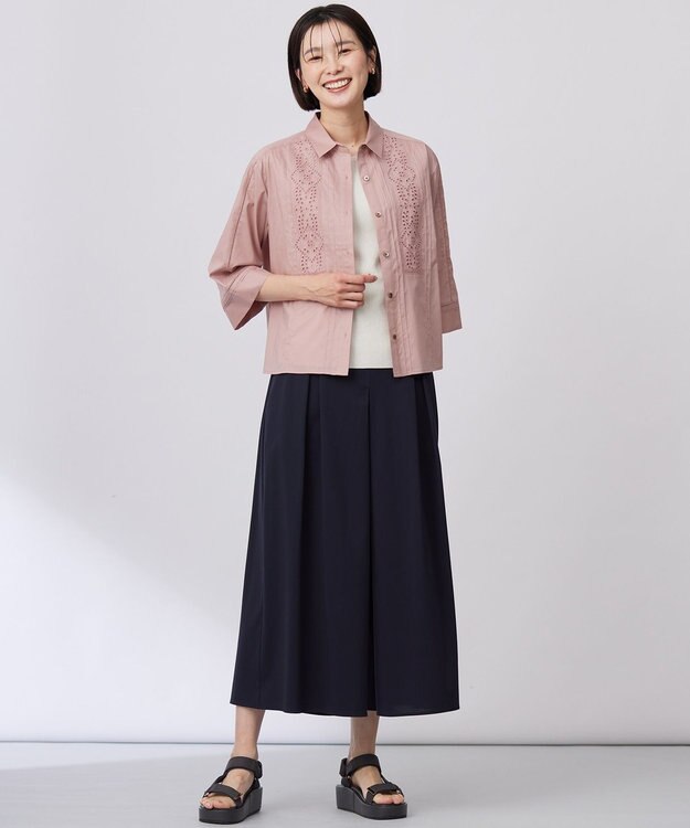 J.PRESS LADIES 【洗える】セルロースライト刺繍  シャツ ブラウス ローズピンク系