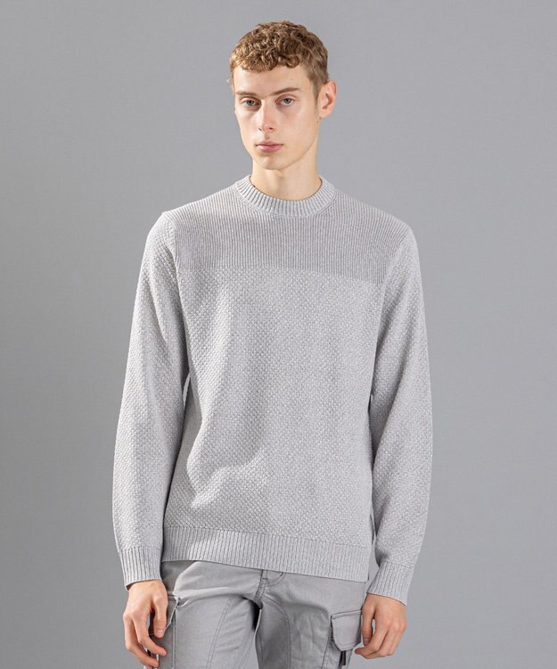 JOSEPH HOMME 【LEON 掲載】シルクバルキーハニカム　クルーネックニット ライトグレー系