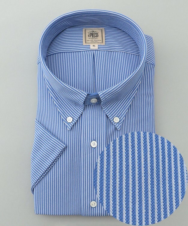 J.PRESS MEN 【KING SIZE】【夏に嬉しい高機能】カノコインレイマイクロストライプパッチポケット シャツ/B.D. ブルー系1