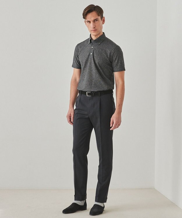 GOTAIRIKU 麻混・襟しっかり【洗える/通気性】ノルマンディーリネン ボタンダウンポロシャツ(25/26年モデル) グレー系