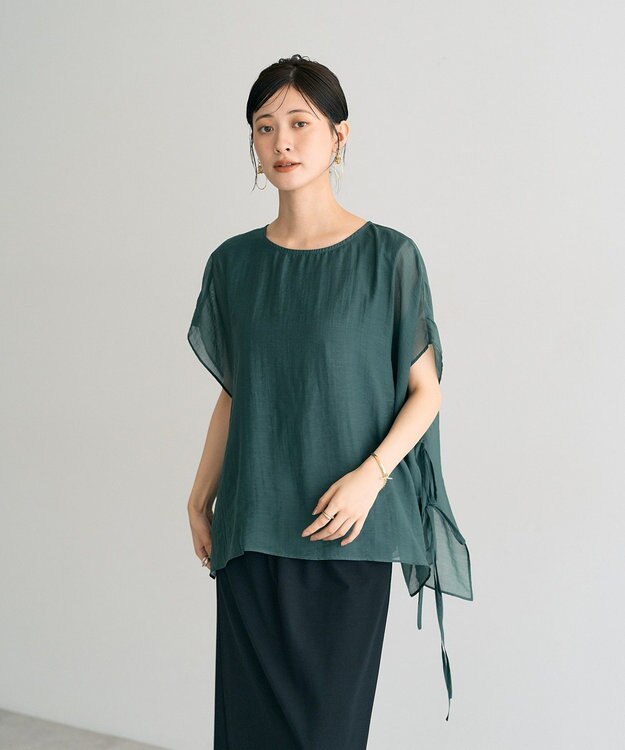 YECCA VECCA サイドリボンシアーレイヤードプルオーバー Dark Green