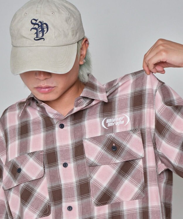 WEGO 【ユニセックス着用ITEM】グラフィックオンブレチェックシャツ（SS） ピンク