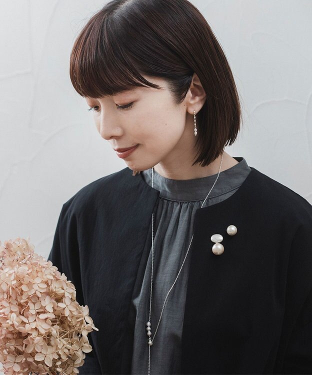 Pisceans オーバルカボション&コットンパール2setブローチ マットシルバー