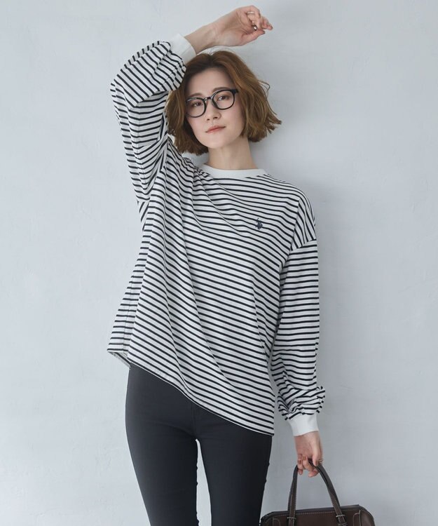 WEGO 【大好評により再入荷！】USPOLOだぼそでカラーロンT ホワイトボーダー