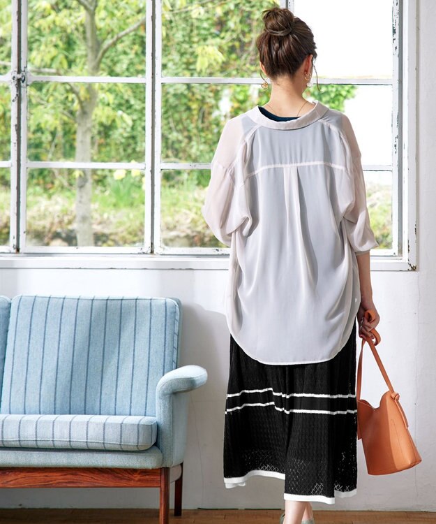 Tiaclasse クロシェ編み配色ニットスカート ブラック×オフ