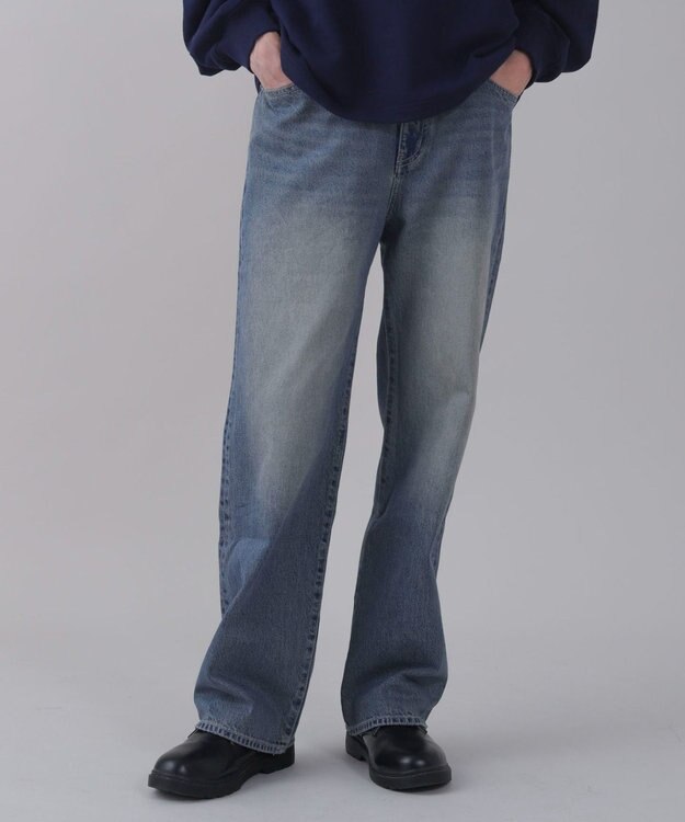 WEGO 【ユニセックス着用ITEM/ウエスト調整可】ストレートデニムパンツ デニム中濃色