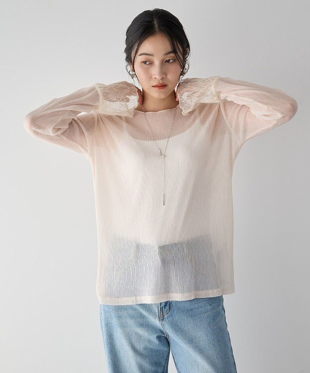 YECCA VECCA 袖レースシアートップス Ivory