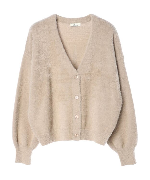 earth music&ecology ミニシャギーＶネックカーディガン Beige