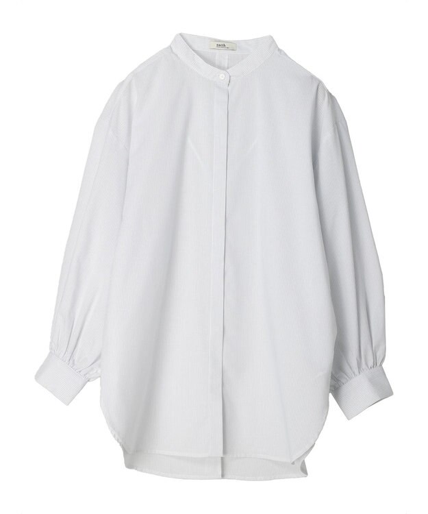 earth music&ecology バンドカラーストライプシャツ Light Gray