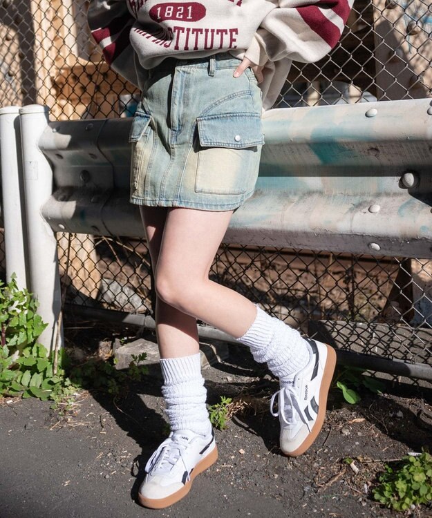 WEGO ヴィンテージウォッシュカーゴミニスカート デニム淡加工色