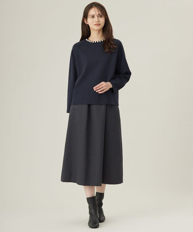 自由区 S 【洗える】パールディティールプルオーバー ニット ネイビー