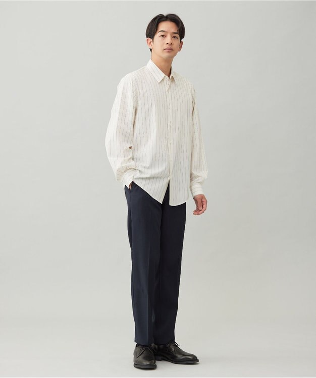 UNFILO MENS 【OCEANS 雑誌・web 掲載 / 男女兼用】TR デイリークリーンシャツ オフホワイト×ブルーストライプ