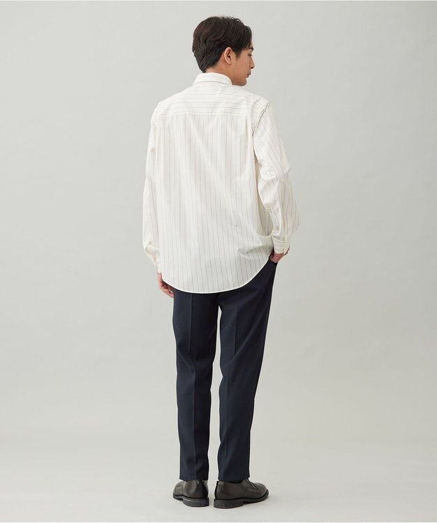 UNFILO MENS 【OCEANS 雑誌・web 掲載 / 男女兼用】TR デイリークリーンシャツ オフホワイト×ブルーストライプ