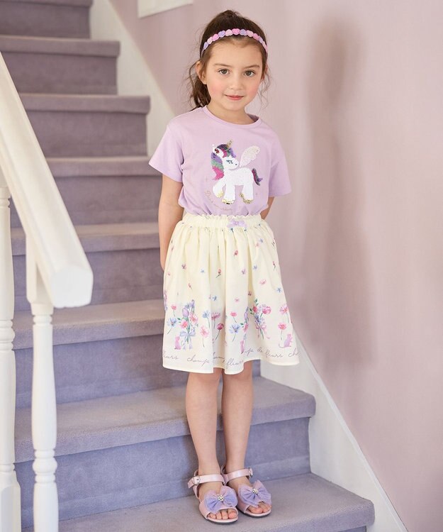 ANY KIDS ミラクルスパンコール 半袖 Tシャツ ラベンダー×ユニコーン