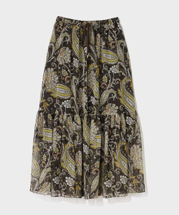 GRACE CONTINENTAL ラメストライププリントスカート ブラウン