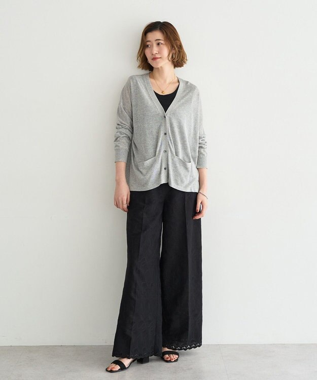 YECCA VECCA ハイゲージミドル丈Vネックカーディガン Light Gray