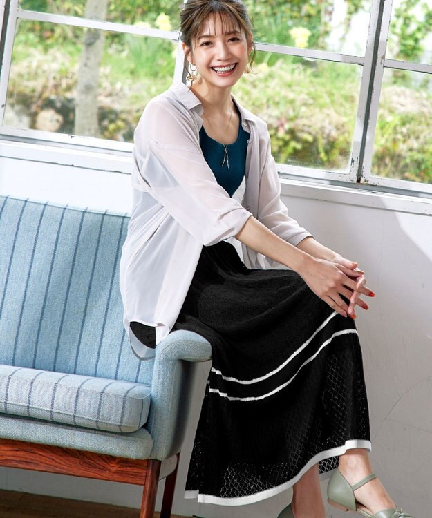 Tiaclasse クロシェ編み配色ニットスカート ブラック×オフ