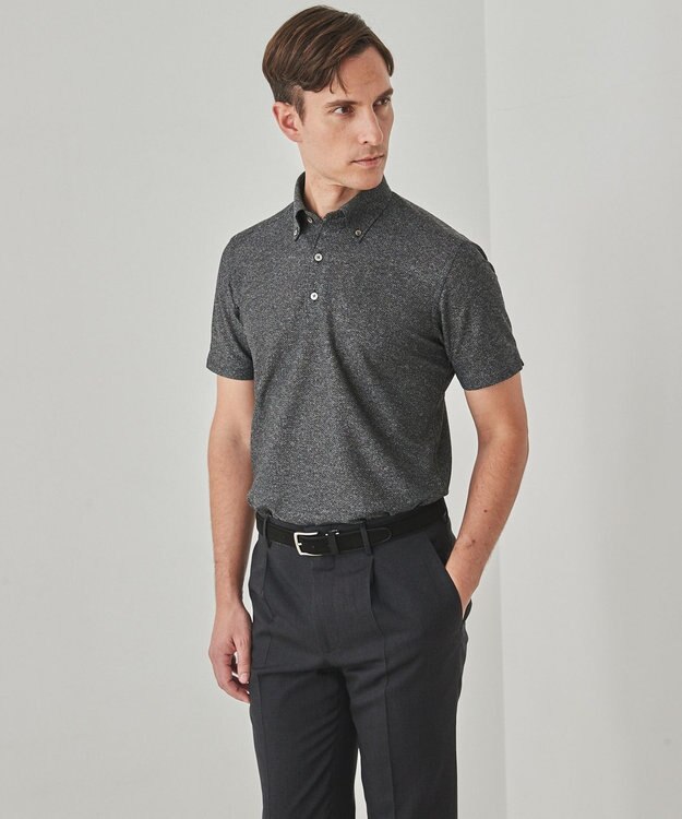 GOTAIRIKU 麻混・襟しっかり【洗える/通気性】ノルマンディーリネン ボタンダウンポロシャツ(25年モデル) グレー系