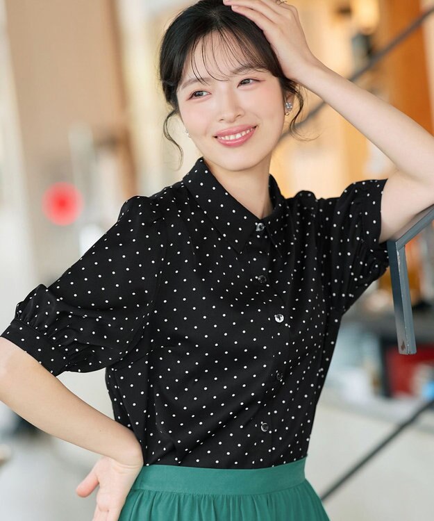 Tiaclasse 【新色追加】パフスリーブシャツブラウス ブラックドット